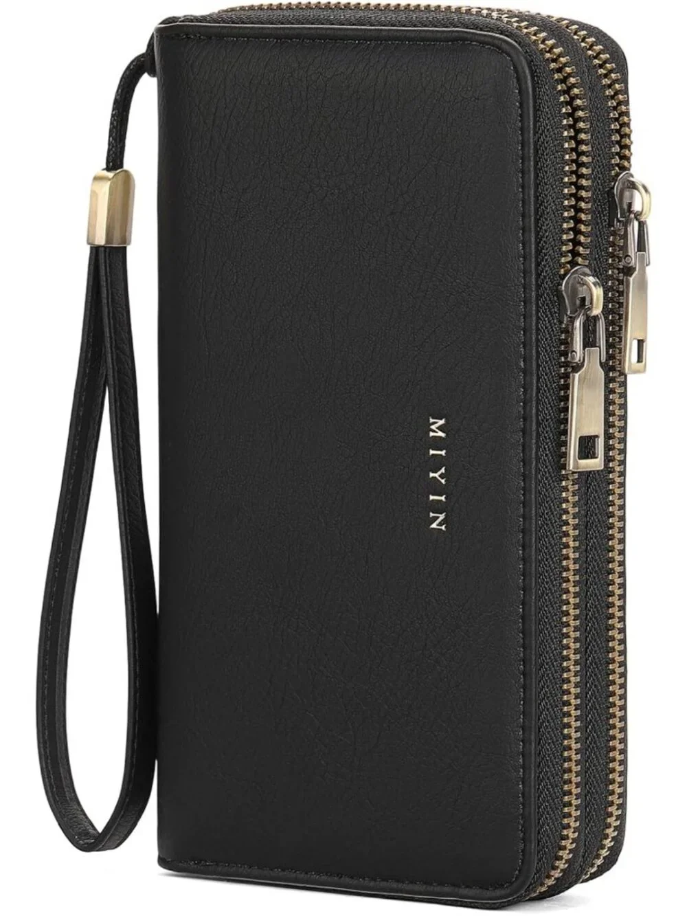 Stylish Black Zip Around Wristlet Wallet for Women - 2 Compartments, Clutch